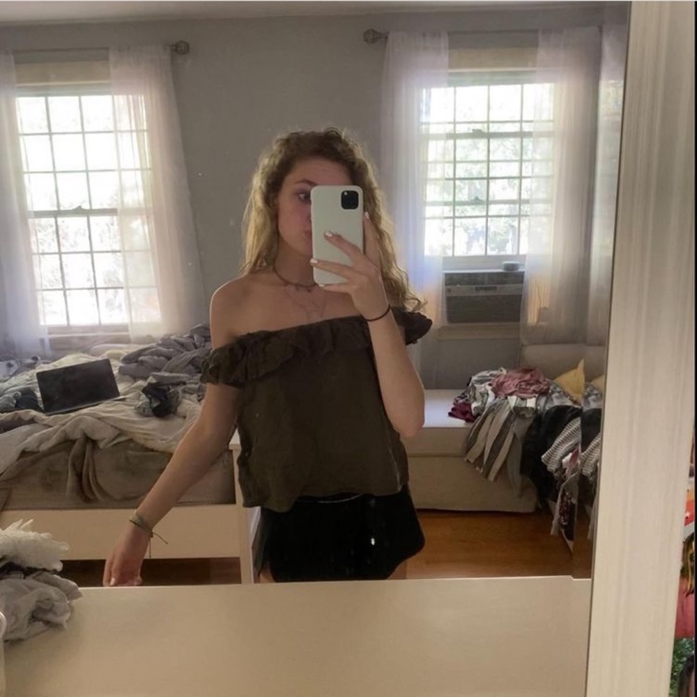 Dark Army green ruffle top